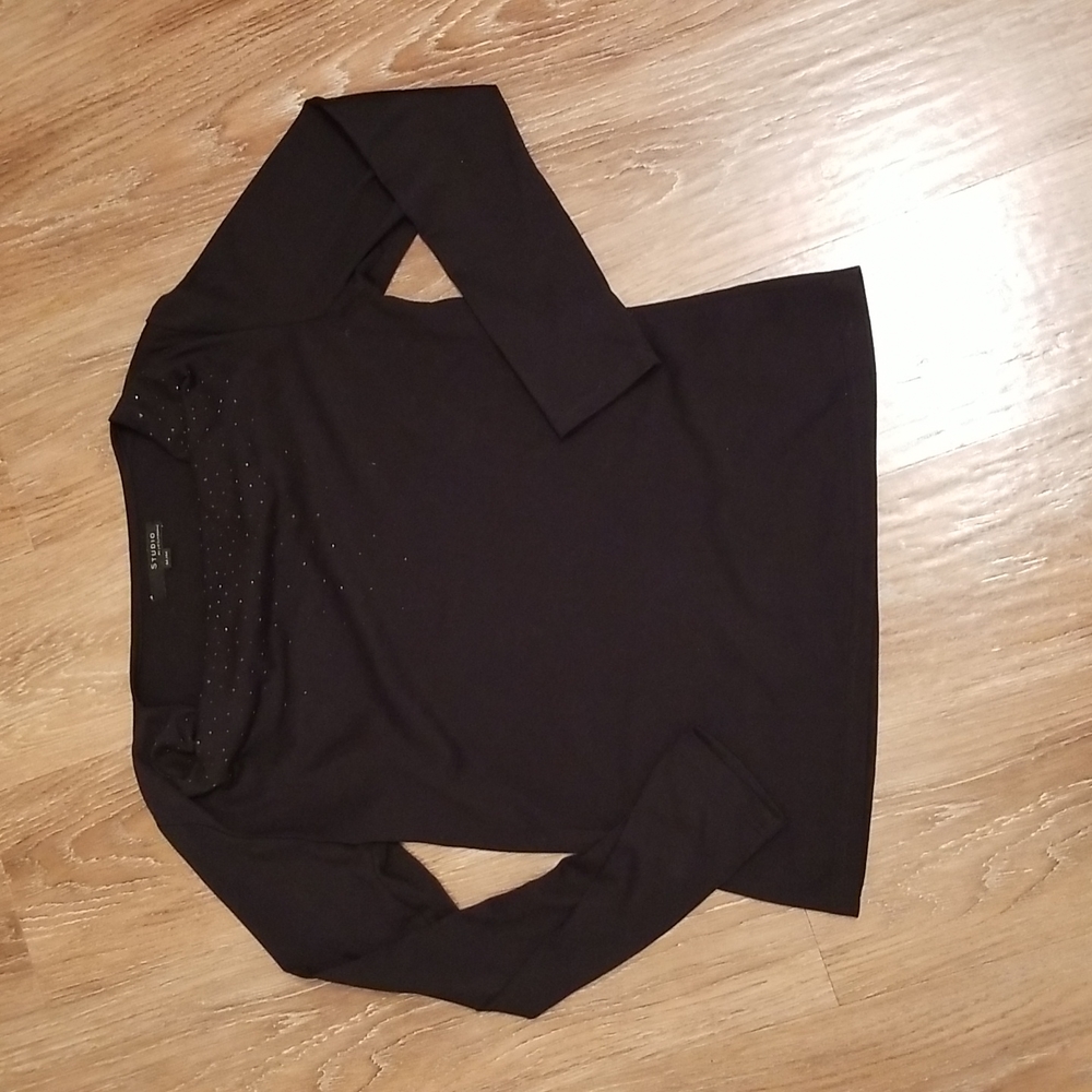 (M) Studio Liz Claiborne Embellished Long Sleeve Rayon Blend Shirt Evening Glam